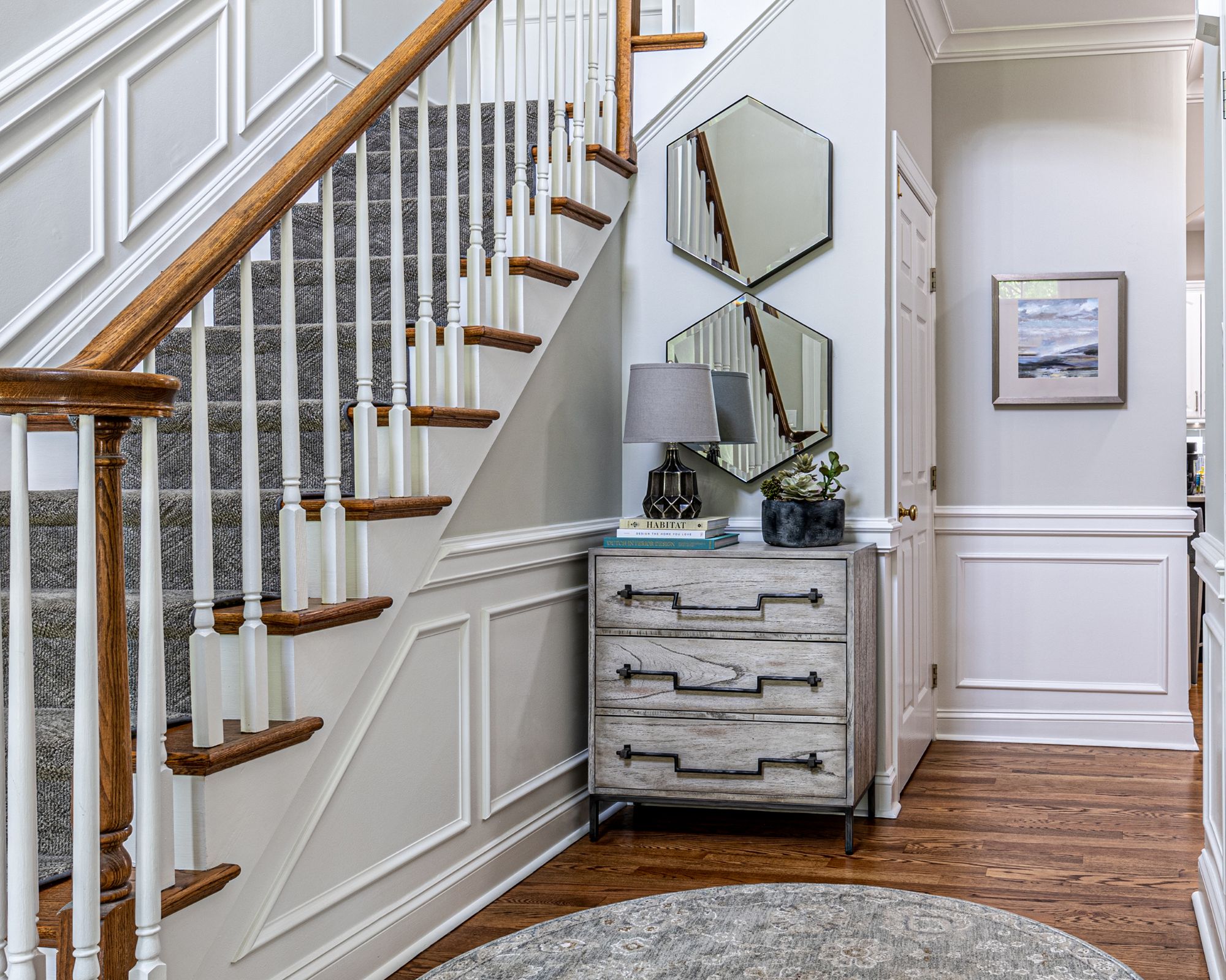 Foyer and accessories with art.