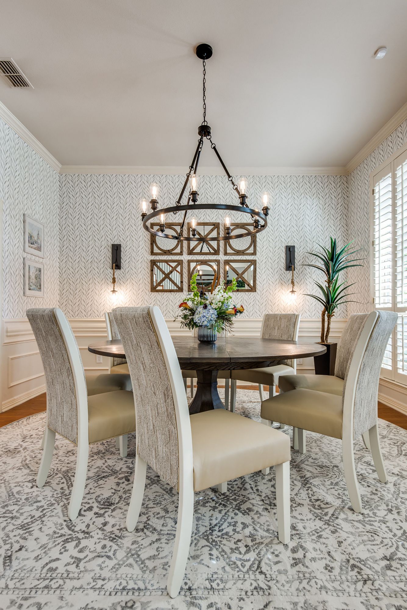 Transitional rustic interior design for dining room in Monclova, OH.