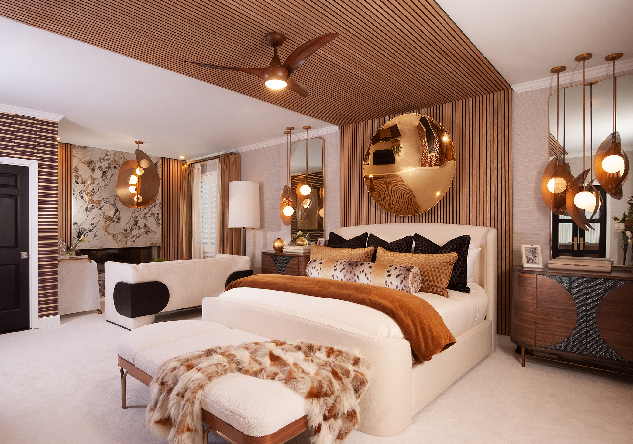 Luxury bedroom featuring metallic accents